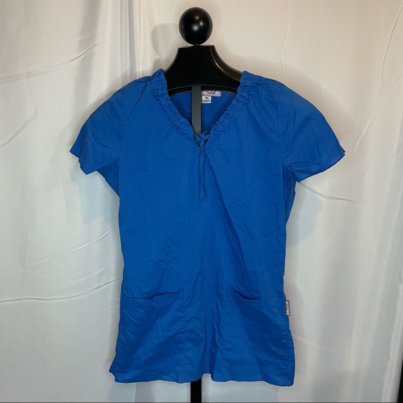 Koi Women’s Solid Blue Thin Scrub Top Size Small - Picture 2 of 4
